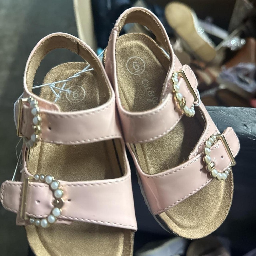 Cat & Jack Girls Blush Pink Pearl Embellished Double Strap Sandals Size 6